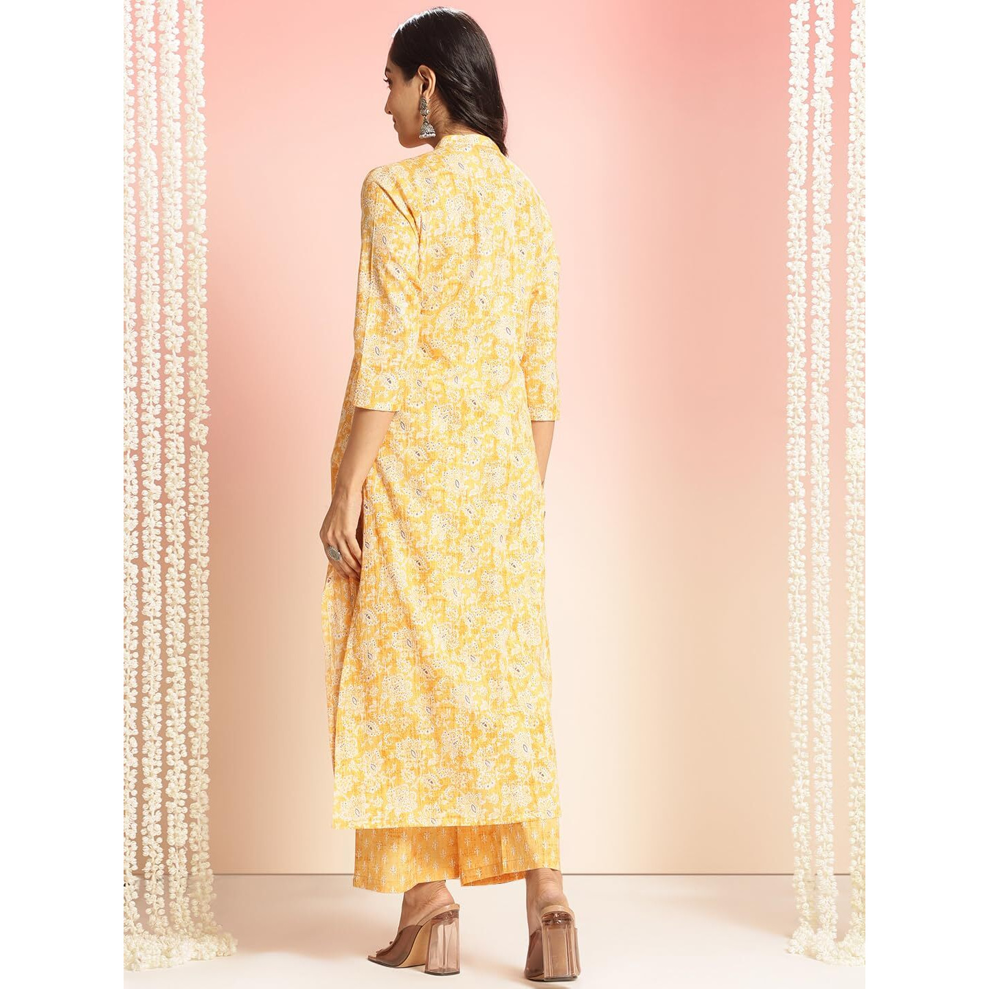 ANNI DESIGNER Women's Rayon Viscose Straight Printed Kurta with Palazzo (Nalagarh Yellow_XL_Yellow_X-Large)
