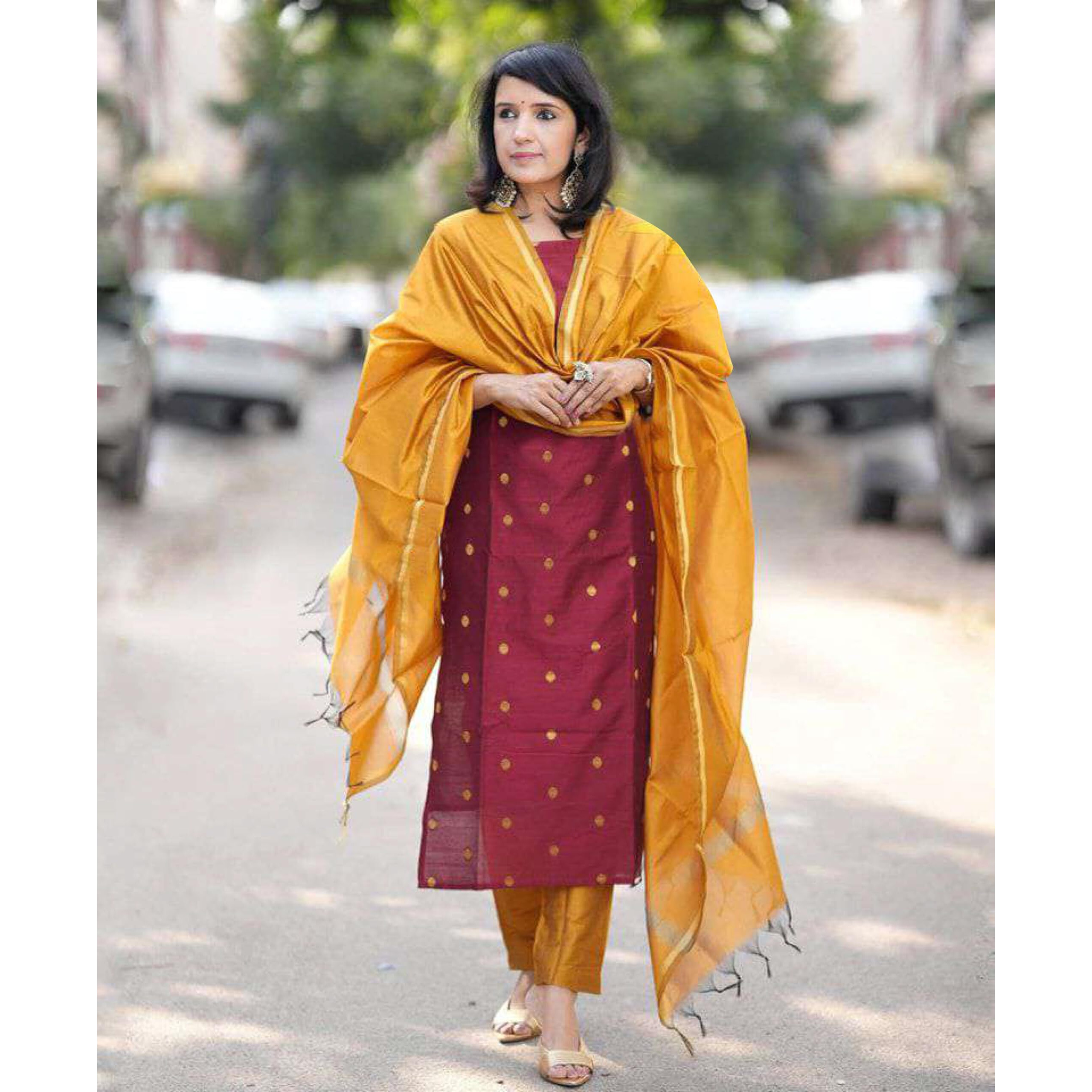 ANNI DESIGNER Women's Rayon Viscose Printed Straight Kurta with Pant & Dupatta (SDF Maroon_XL_Maroon_X-Large)