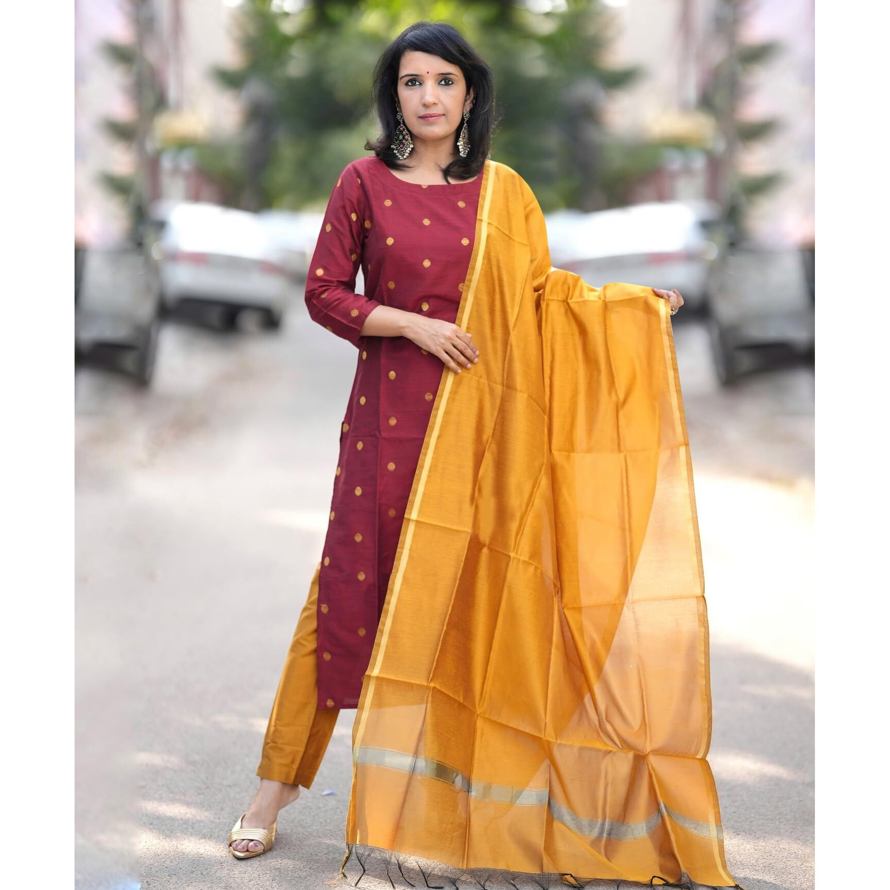ANNI DESIGNER Women's Rayon Viscose Printed Straight Kurta with Pant & Dupatta (SDF Maroon_XL_Maroon_X-Large)