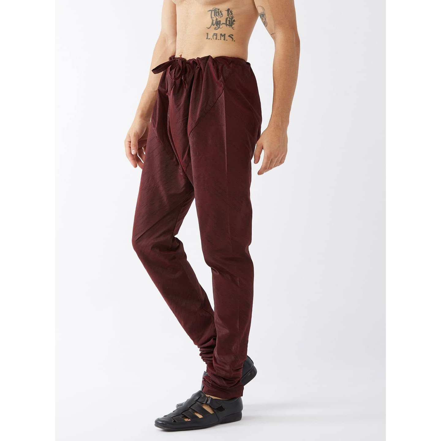 VASTRAMAY Men's Wine Silk Blend Pyjama-VASMPWN_36