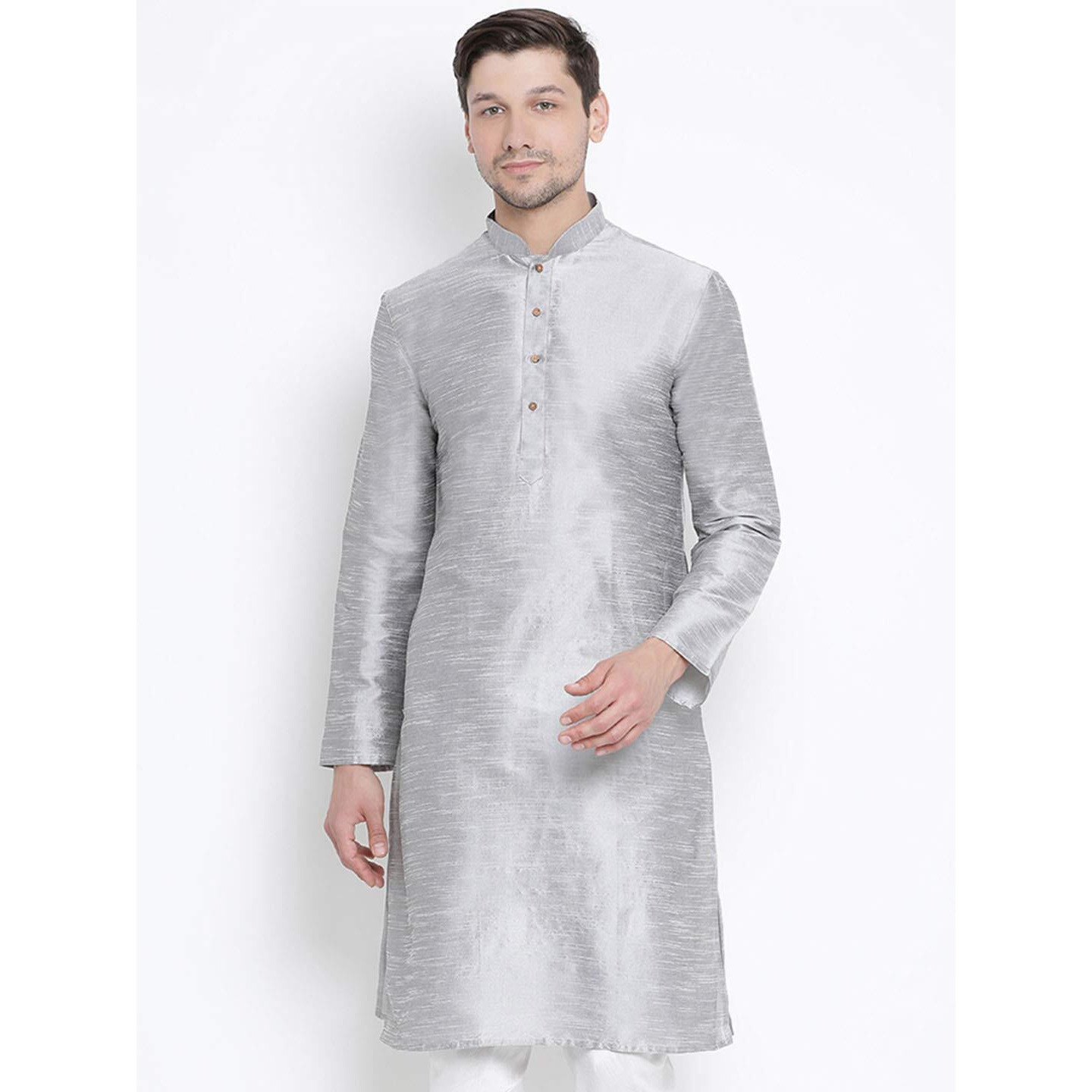 VASTRAMAY Men's Cotton Silk Blend Kurta-New Grey