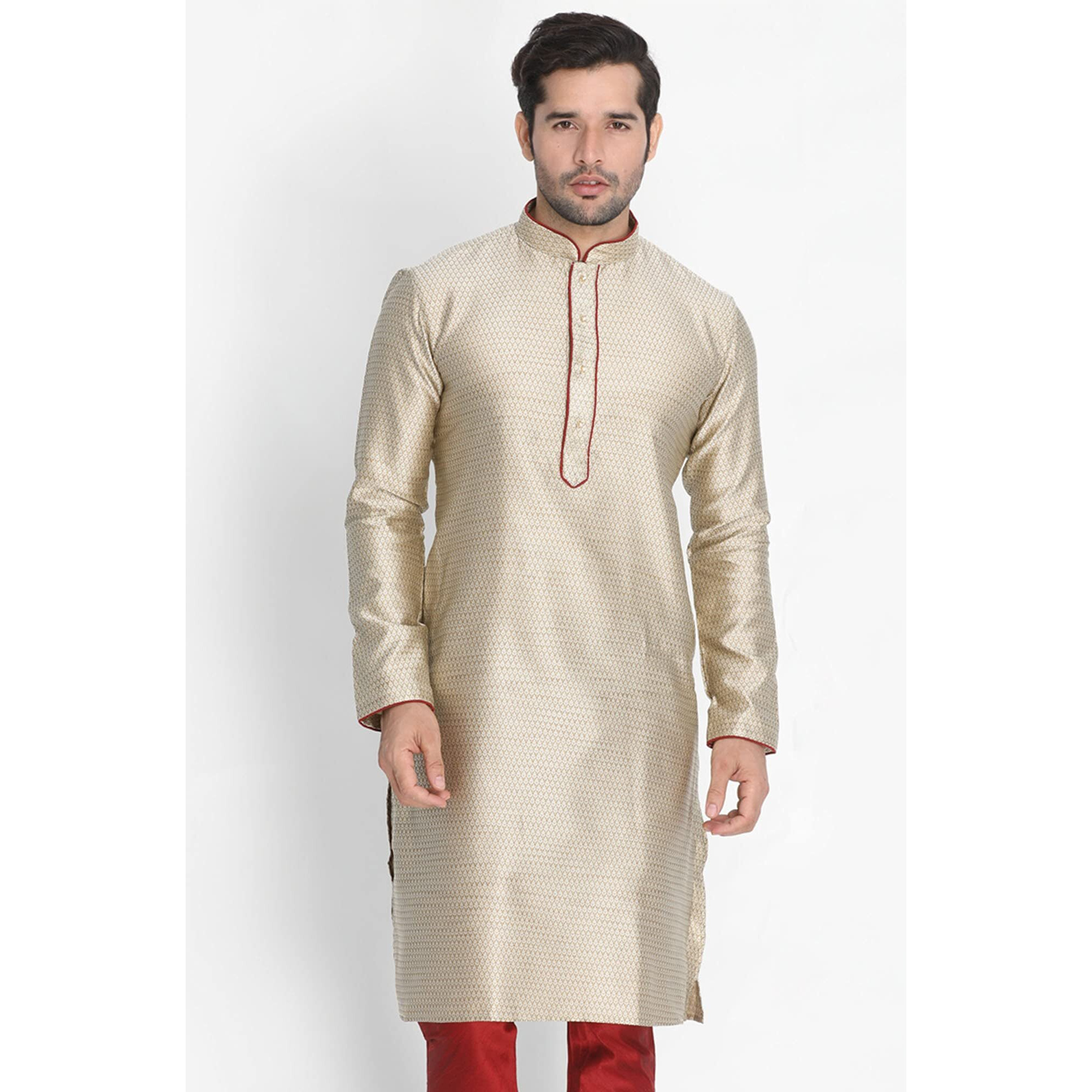 VASTRAMAY Men's Beige Cotton Silk Blend Kurta_VASMK047BG_42
