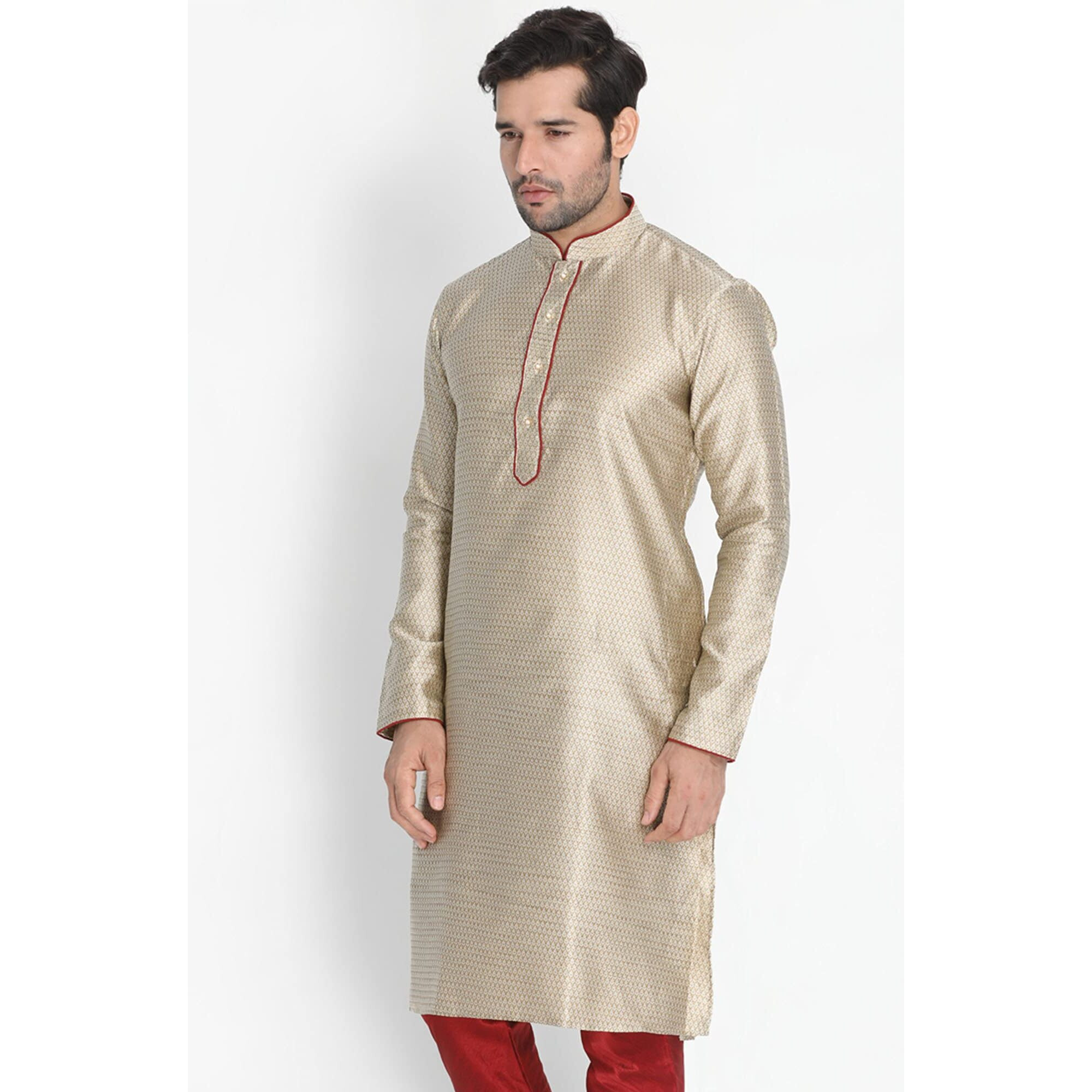 VASTRAMAY Men's Beige Cotton Silk Blend Kurta_VASMK047BG_42