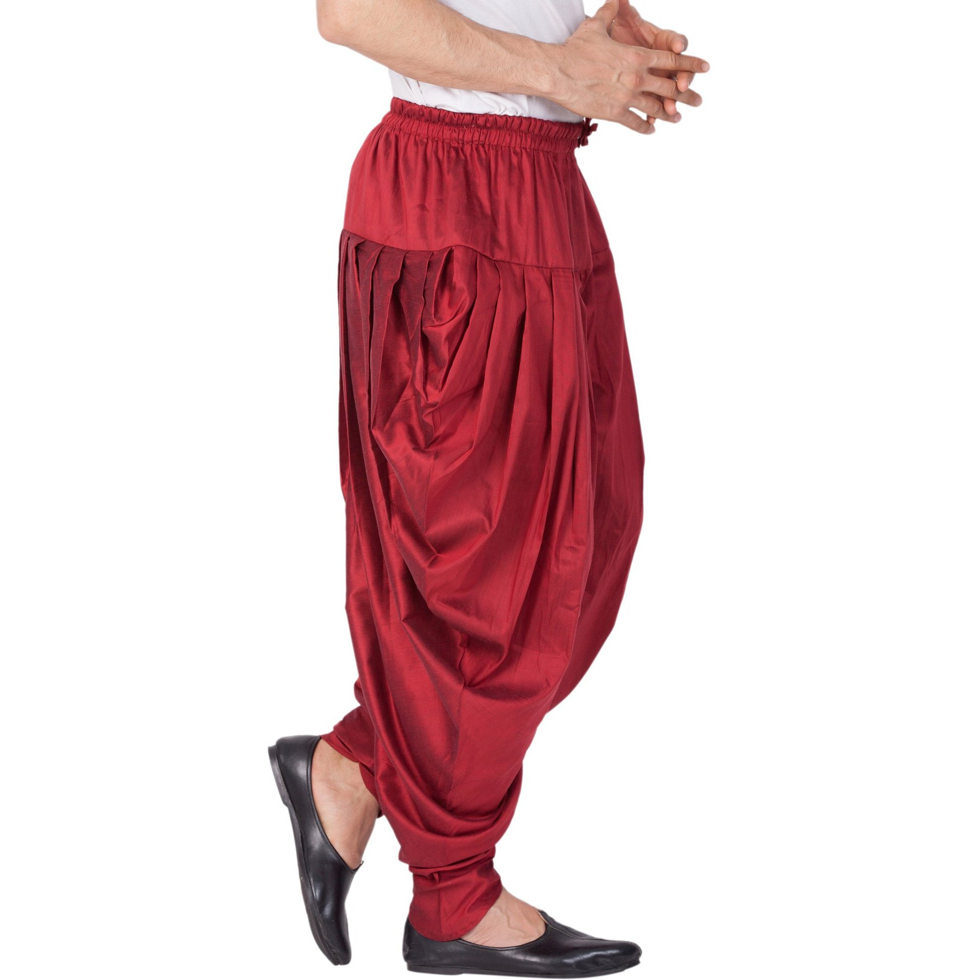 VASTRAMAY Men's Maroon Cotton Blend Dhoti || Cotton Silk Cowl Pattern Patiala Style Dhoti Pant with uniform chunnar_VASMCDMA_38