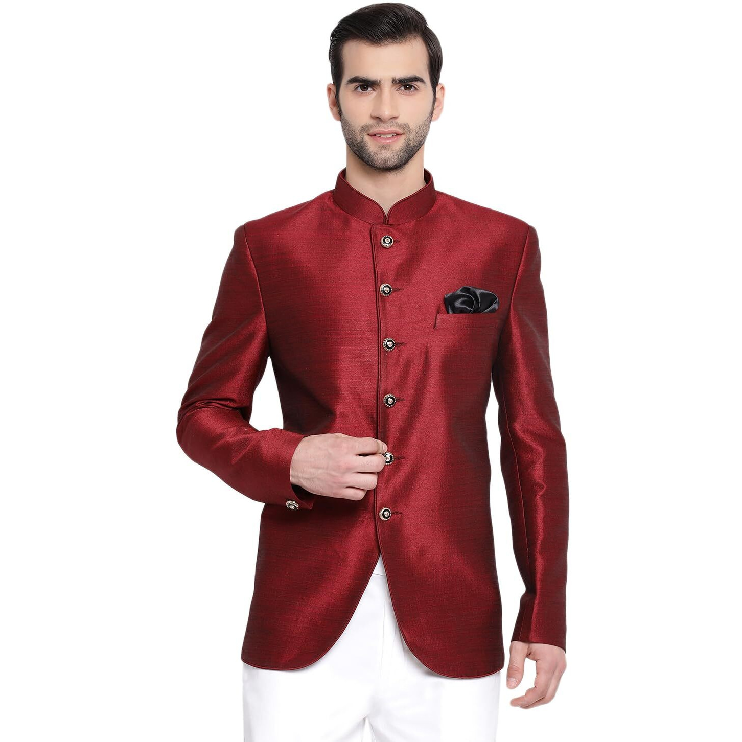 VASTRAMAY Men's Maroon Silk Blend Jodhpuri