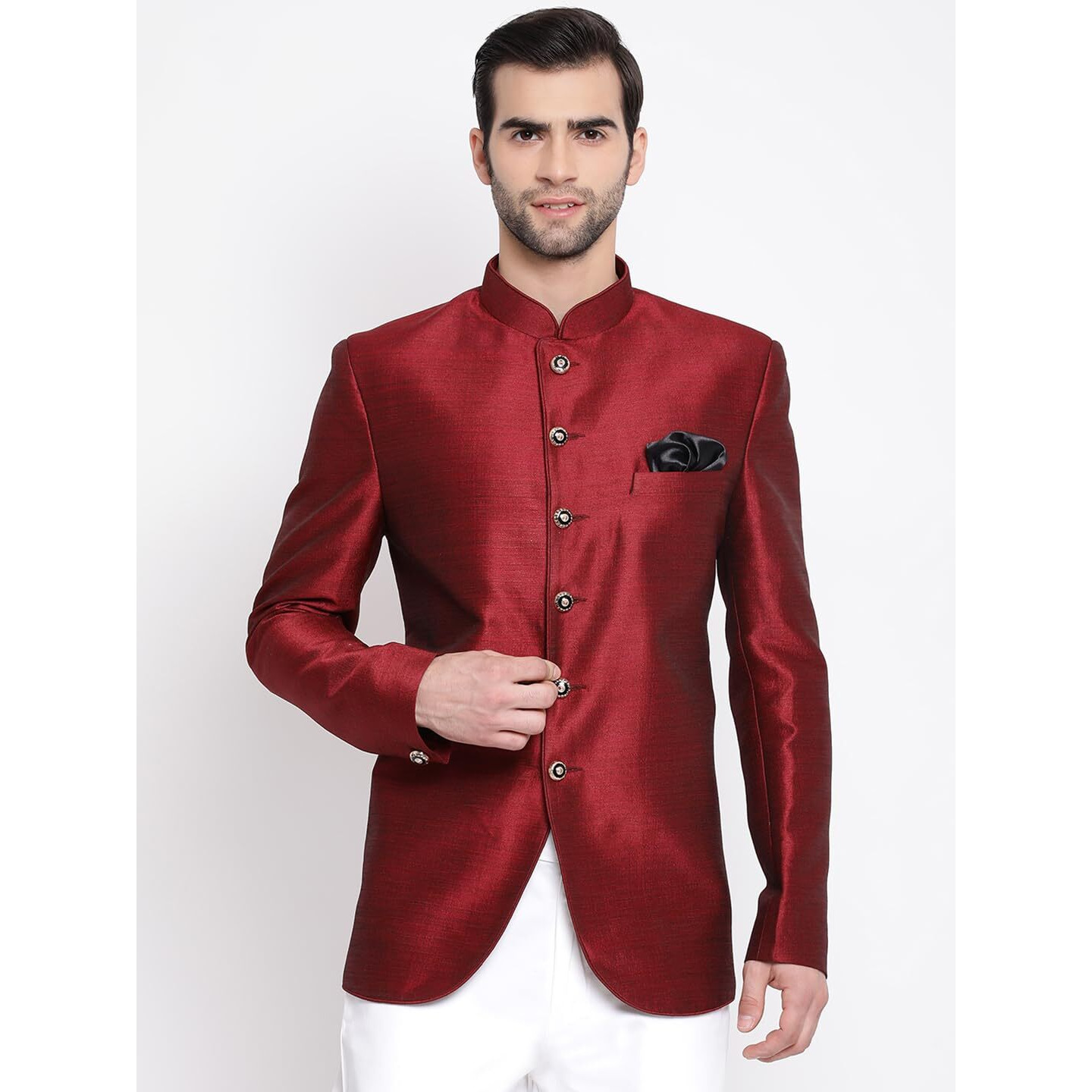 VASTRAMAY Men's Maroon Silk Blend Jodhpuri