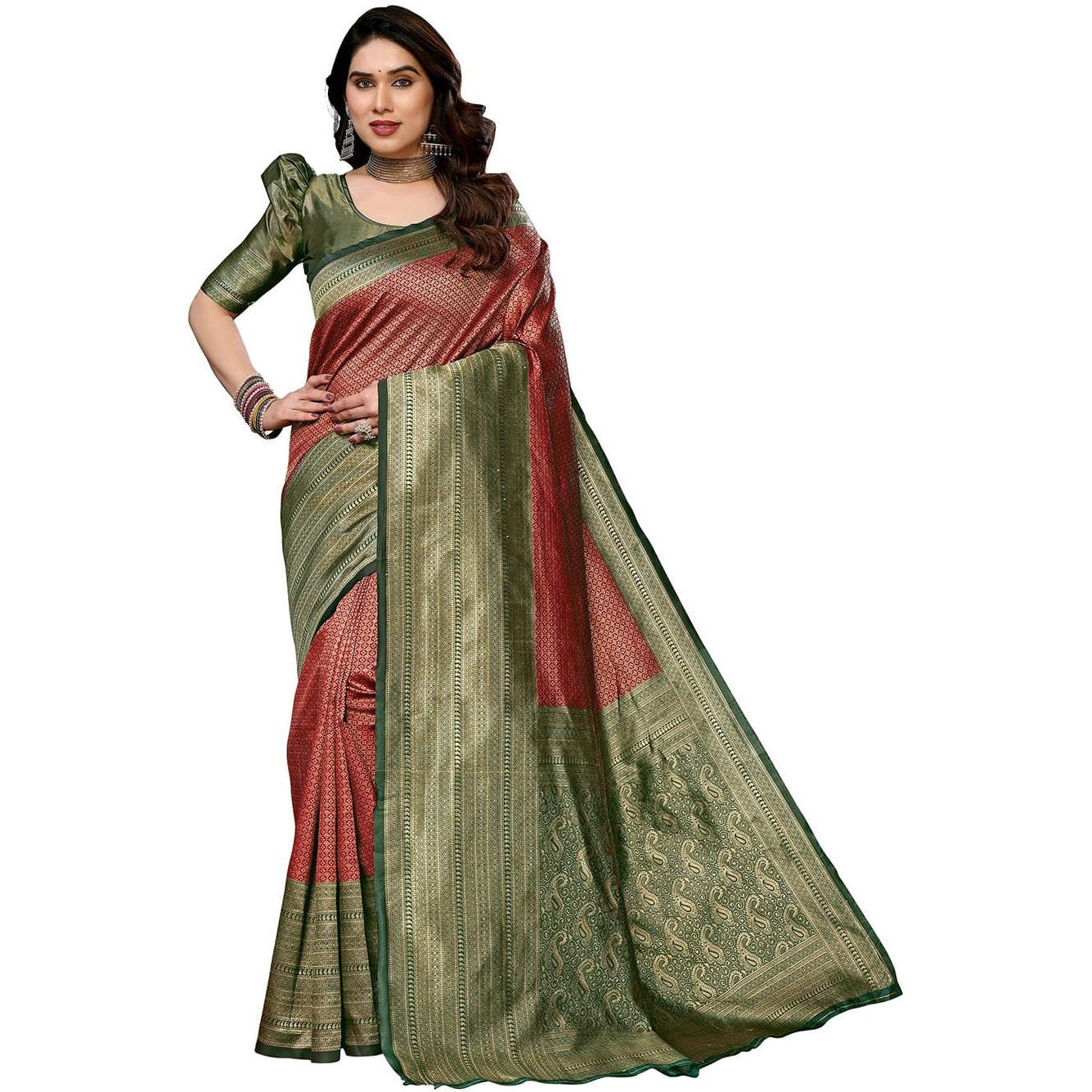 Yashika Women's Banarasi Kanjivaram Art Silk Saree with Blouse Material (AZ-YS-P1-YUKTI RED)