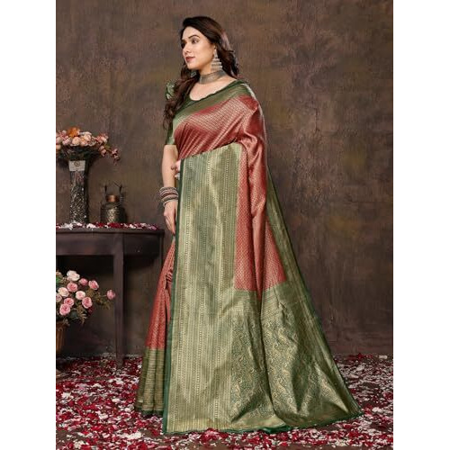 Yashika Women's Banarasi Kanjivaram Art Silk Saree with Blouse Material (AZ-YS-P1-YUKTI RED)