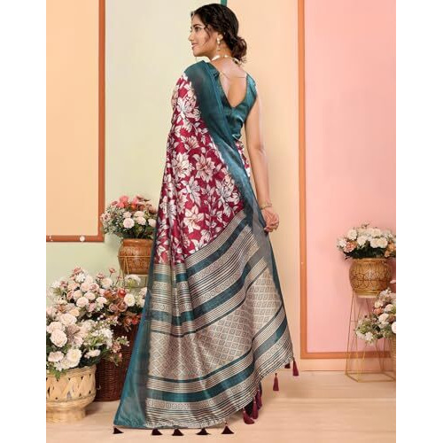 Yashika Women's Art Silk Printed with Tassels Unstitched Blouse Material Stylish Party Casual Wear Traditional Trendy Saree (AZ-YS-P1-SEVIKA-Parent_Red)