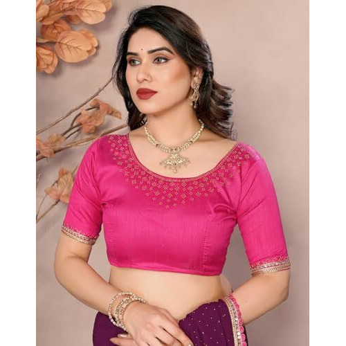 Yashika Women's Solid Color Georgette Zari Work Saree With Lace and Unstitched Blouse Material (AZ-YS-P1-NEEPA PURPLE)