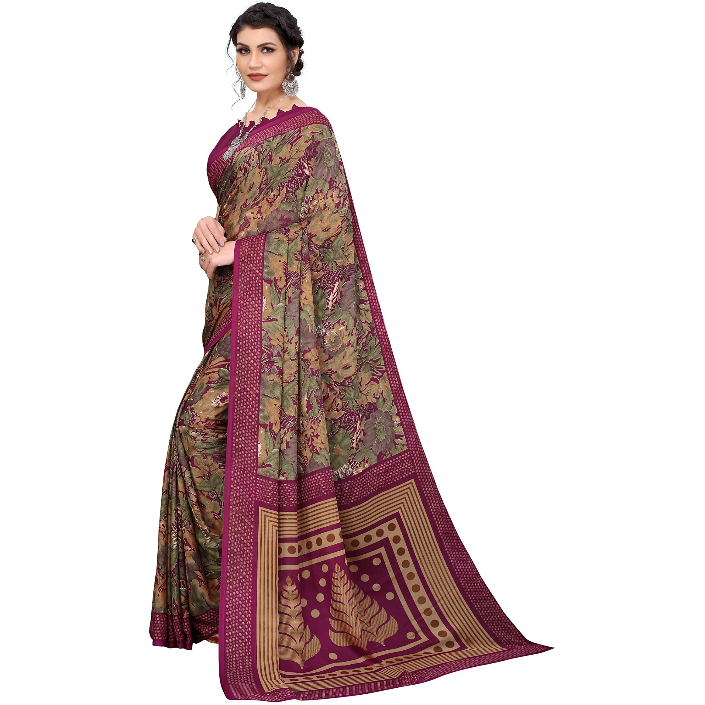 Yashika Women's Jacquard Georgette Standard Length Saree (Kumud Wine