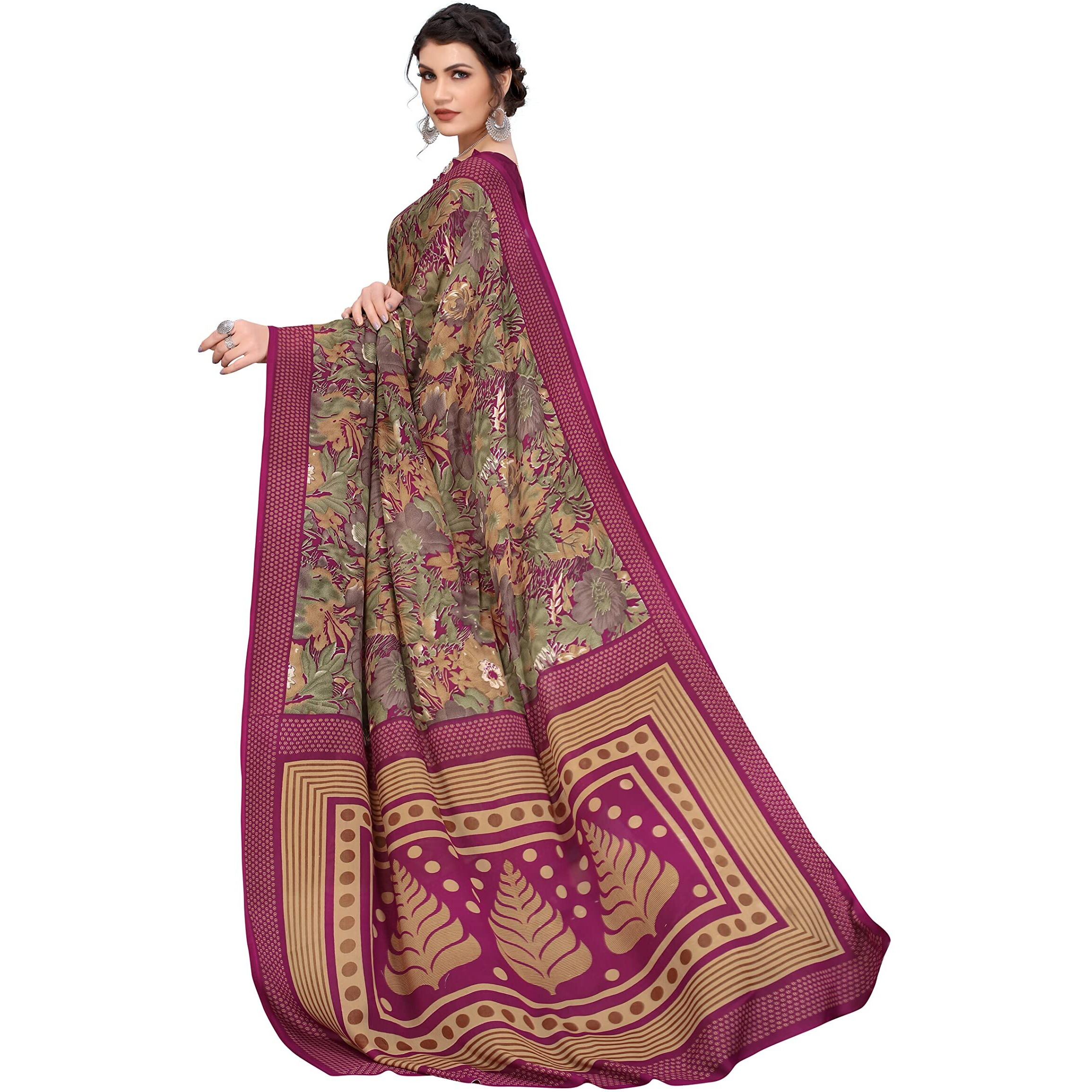 Yashika Women's Jacquard Georgette Standard Length Saree (Kumud Wine