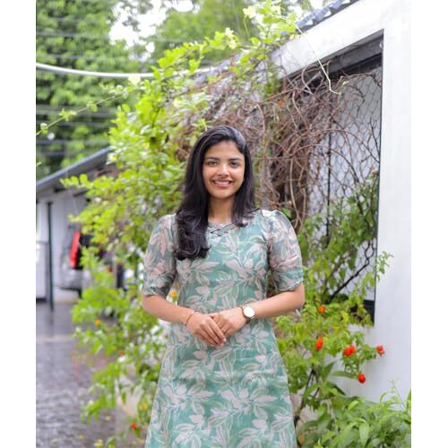 ANNI DESIGNER Women's Viscose Chanderi Floral Straight Kurta (Godavari-CLRS_Green_Large)