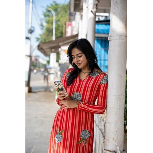 ANNI DESIGNER Women's Rayon Viscose Floral Straight Kurta with Pant (GADUGI RED XX-Large)
