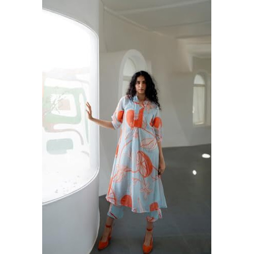 ANNI DESIGNER Women's Cotton Blend Anarkali Printed Kurta with Pant (Santra Orange_XXL_Orange_XX-Large)