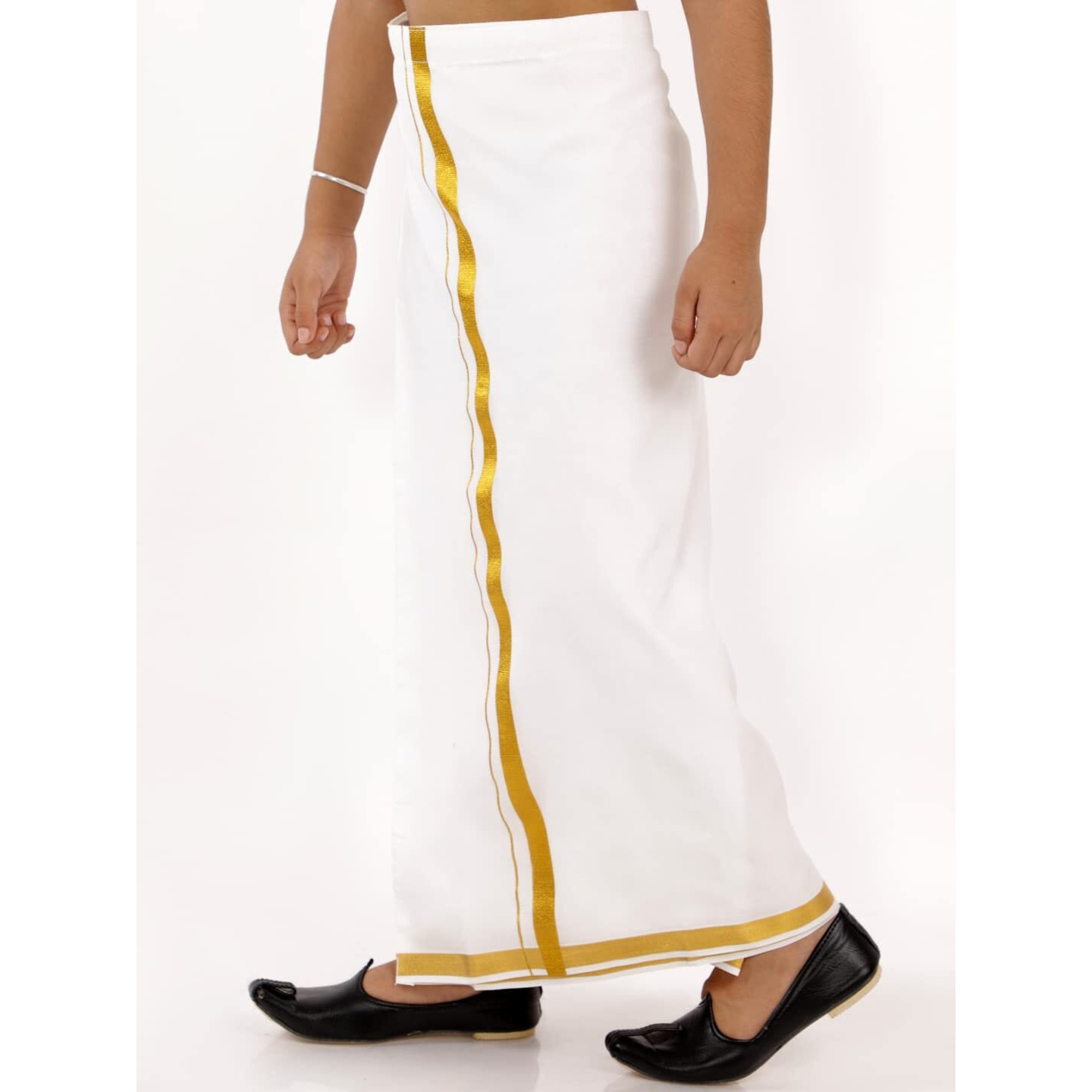 VASTRAMAY Boys' White And Gold Mundu | South Indian Style Mundu - Traditional Ethnic Wear for Festive Occasions - Comfortable and Elegant Design | Dhoti For Onam