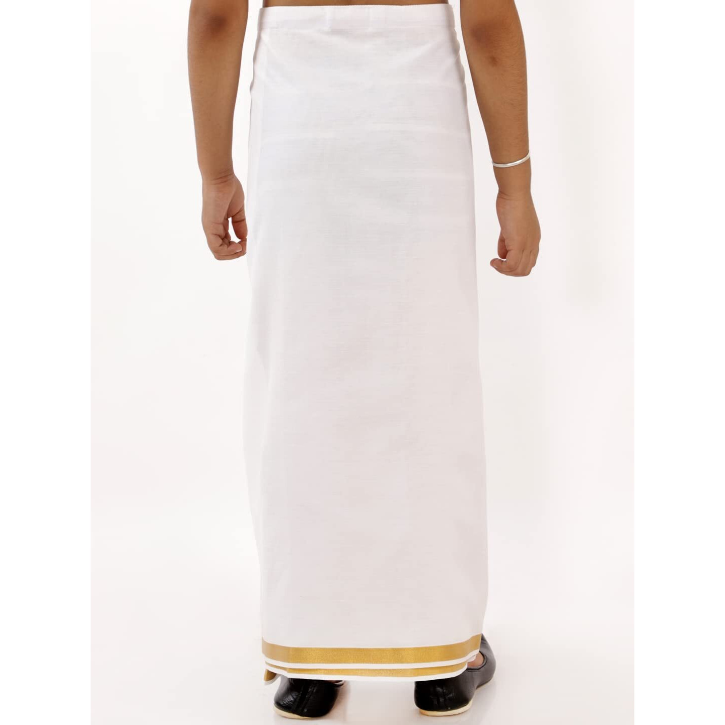 VASTRAMAY Boys' White And Gold Mundu | South Indian Style Mundu - Traditional Ethnic Wear for Festive Occasions - Comfortable and Elegant Design | Dhoti For Onam