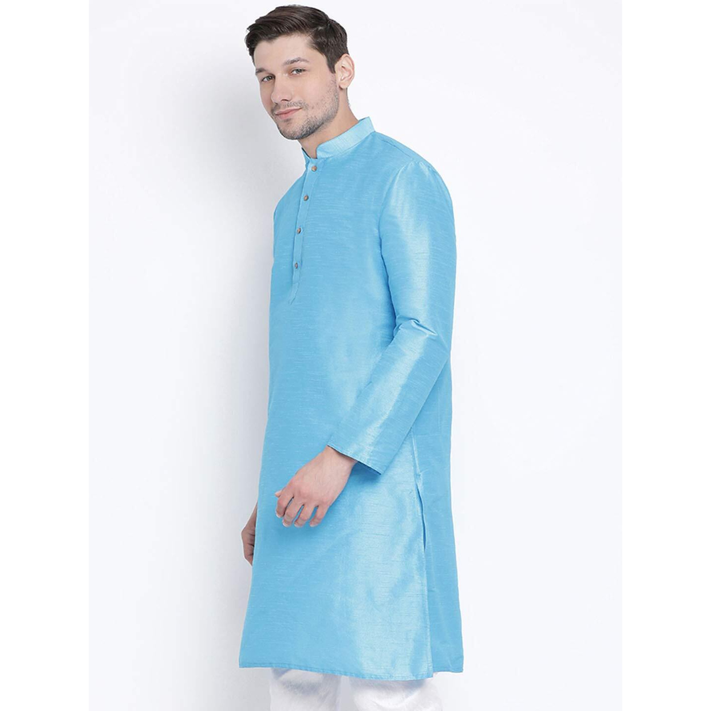 VASTRAMAY Men's Cotton Silk Blend Kurta-New Sky Blue