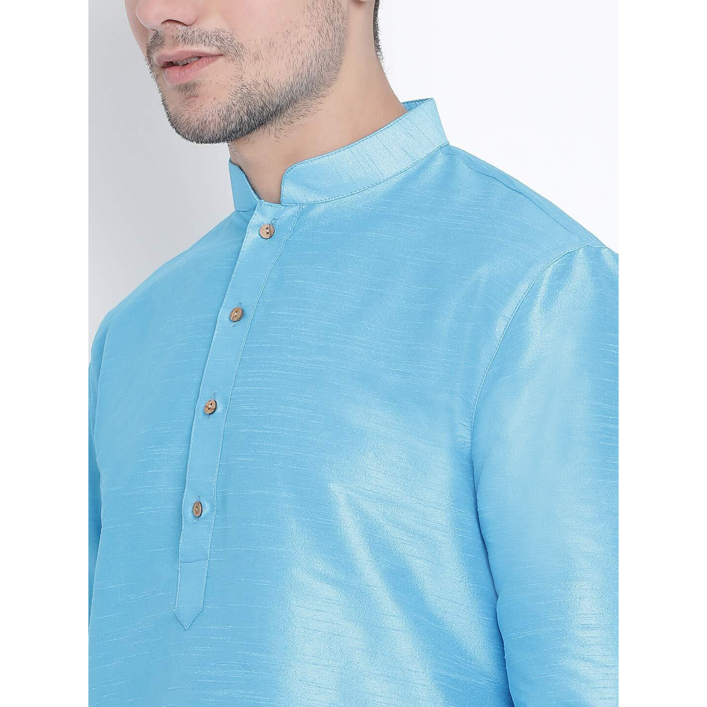 VASTRAMAY Men's Cotton Silk Blend Kurta-New Sky Blue