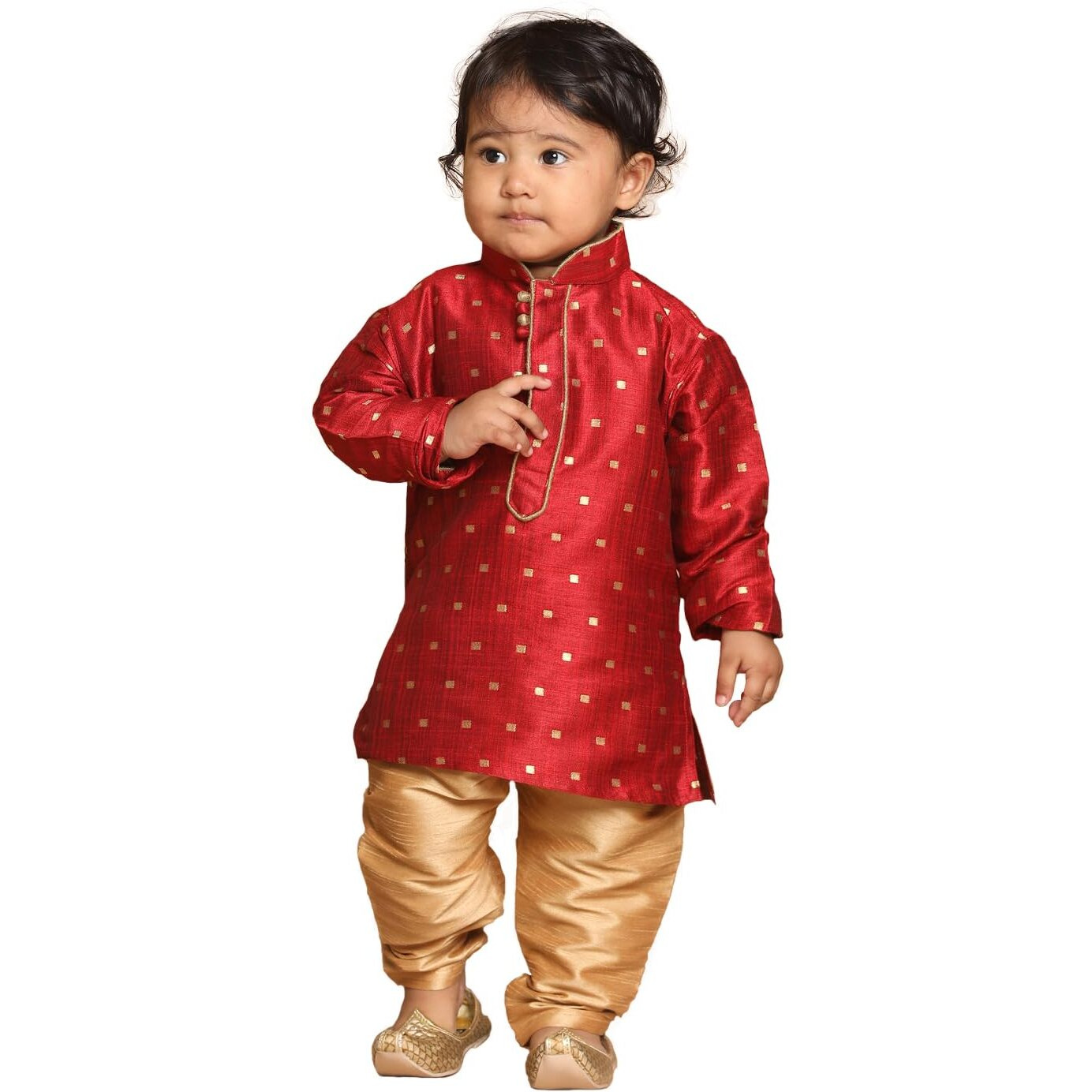 VASTRAMAY Infant Boys Maroon-A and Rose Gold-A Silk Blend Kurta Pyjama Set_VSHISBK023MAnPRG_16