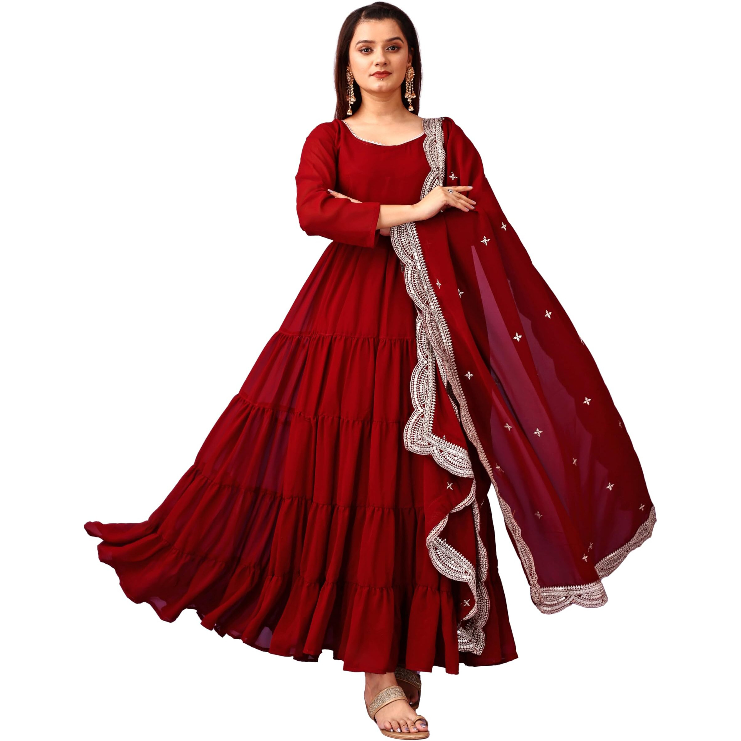 Wedani Georgette Sequins Work Anarkali Kurta Set for Women (in, Alpha, M, Regular, Maroon)