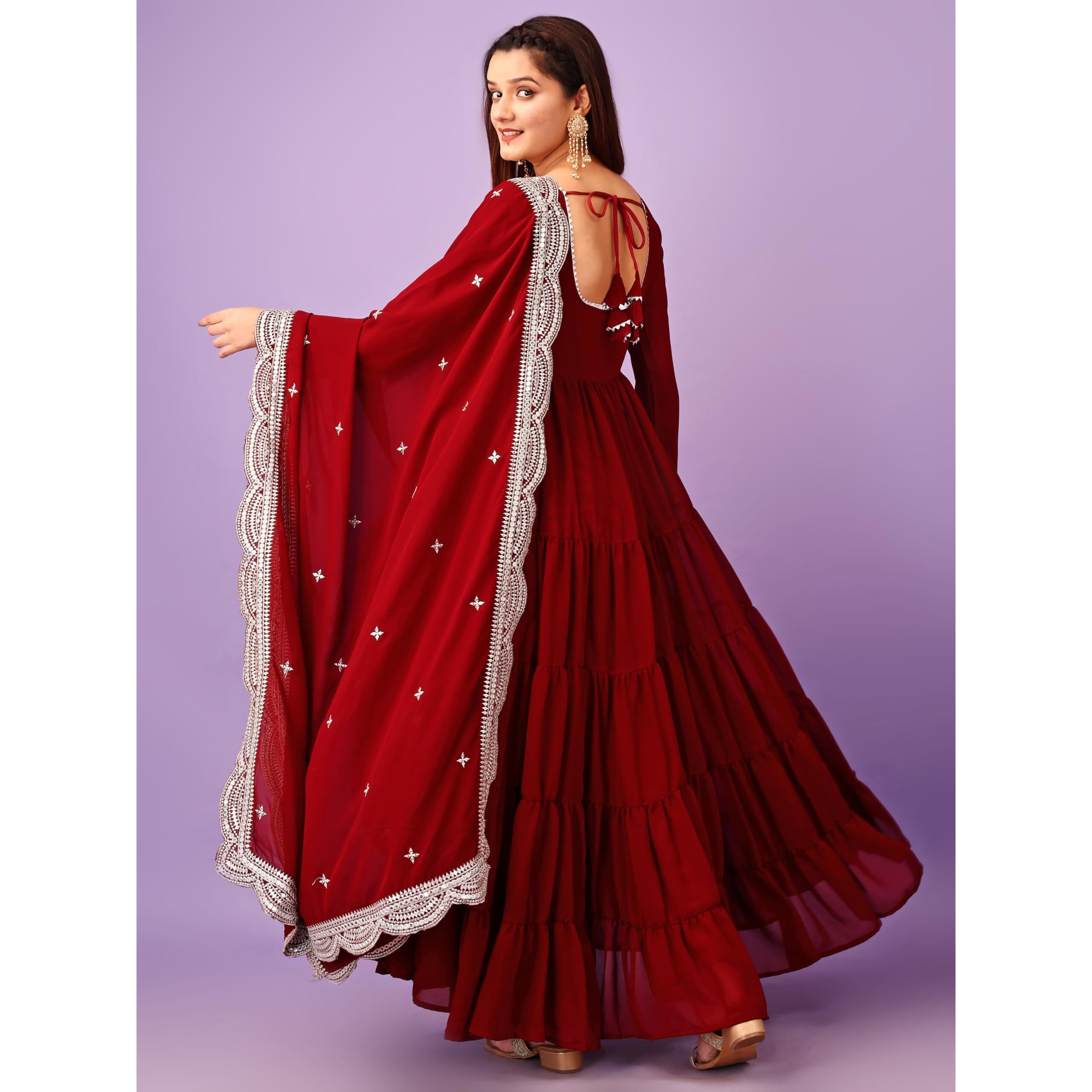 Wedani Georgette Sequins Work Anarkali Kurta Set for Women (in, Alpha, M, Regular, Maroon)