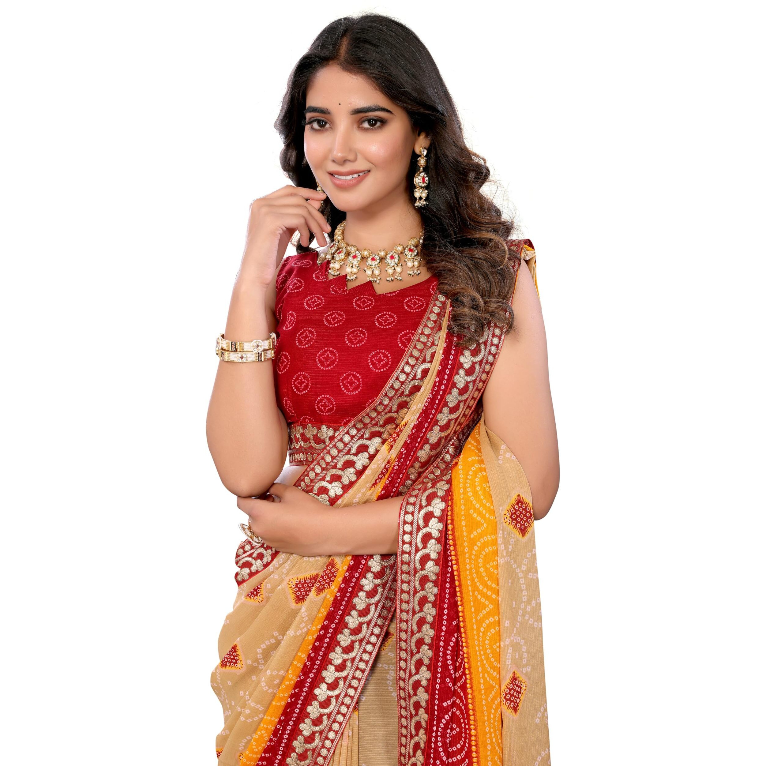 Yashika Women's Woven Latest Georgette Saree with Lace and Blouse Material (AZ-YS-P3-AACHAL-KORAM-Parent-NEW_Chiku Maroon)