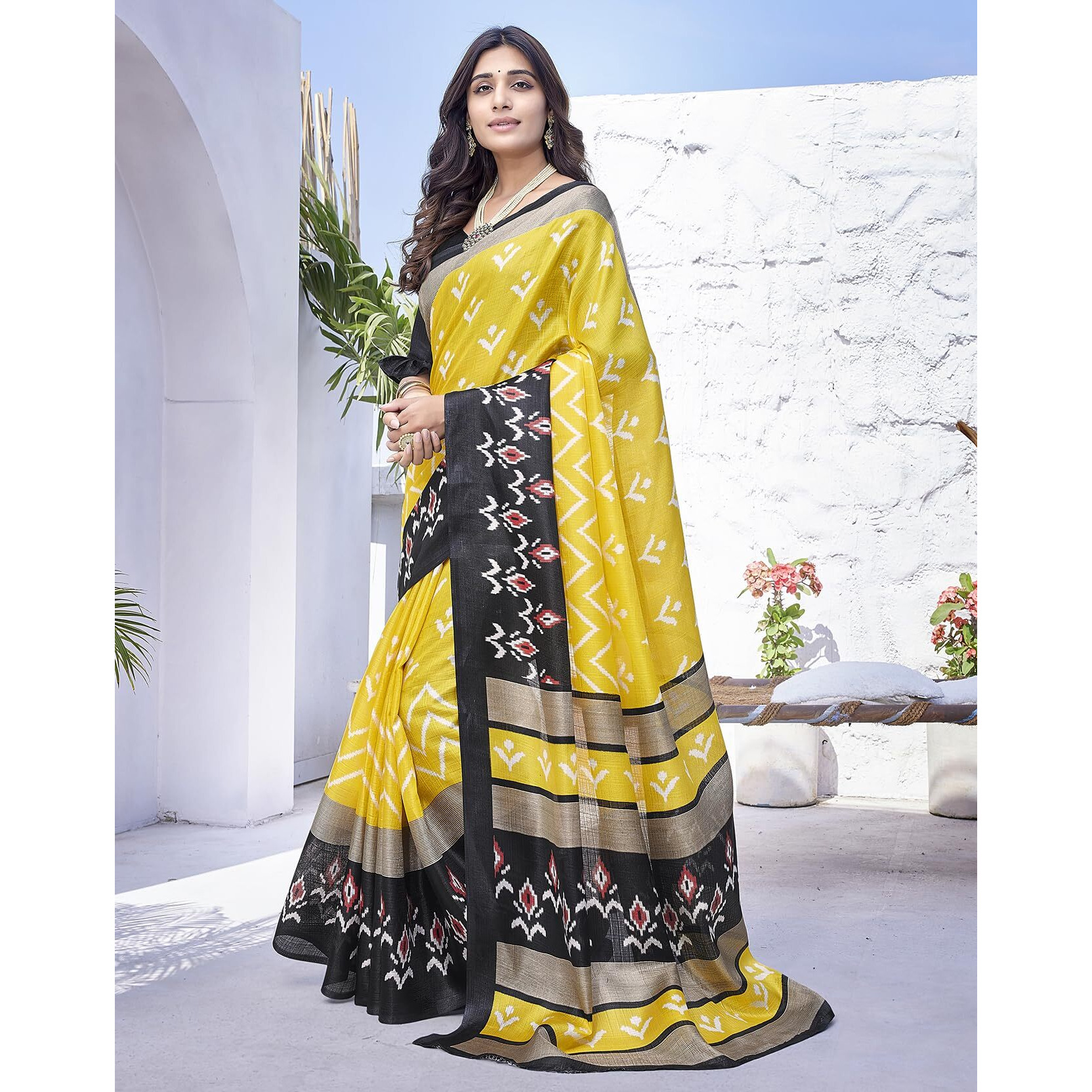 Yashika Women's Vibrant Art Silk Yellow Saree with Trendy Print and Blouse Material  Elevate Your Style with This Chic Ensemble (AZ-YS-P1-PRIYA YELLOW)