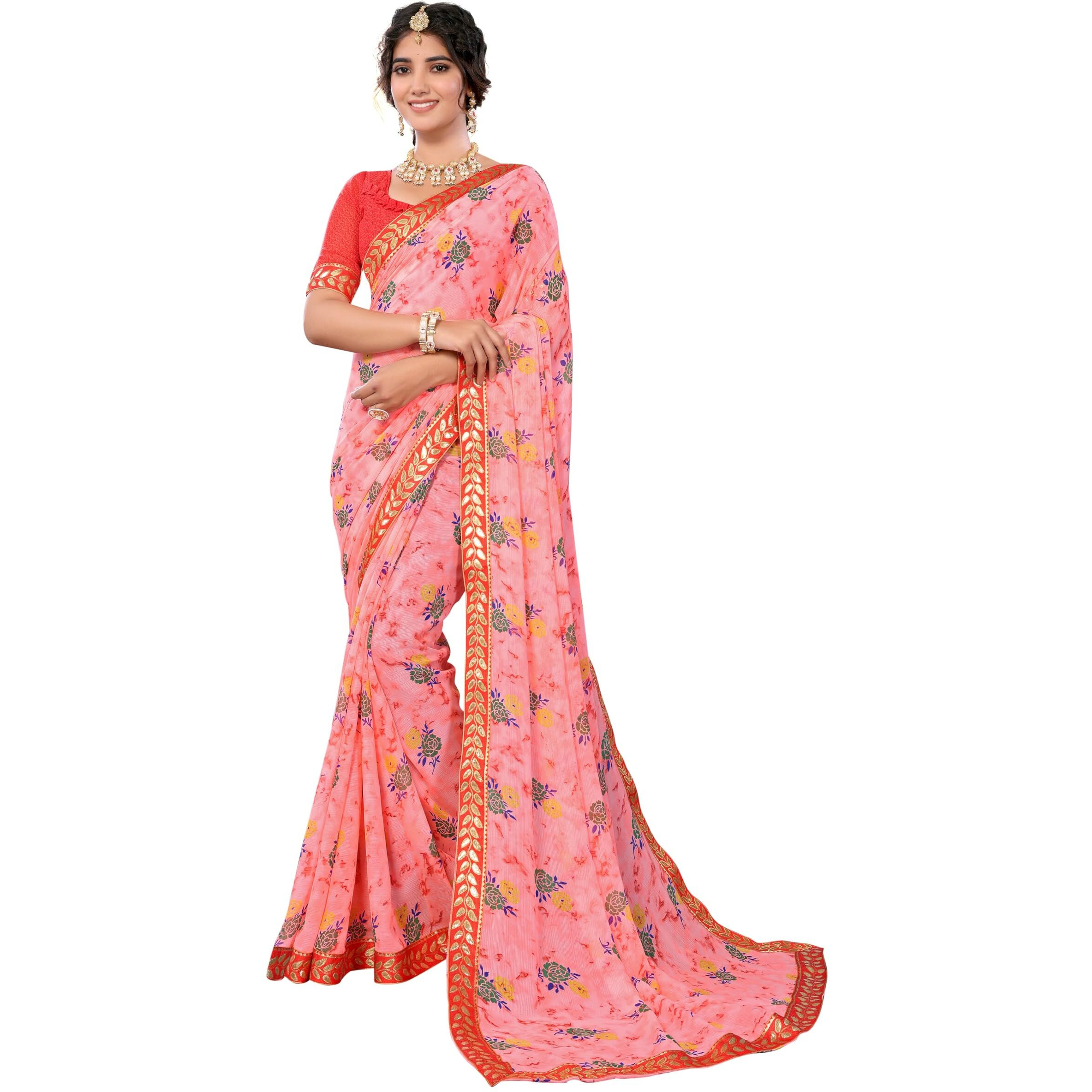 Yashika Women's Woven Latest Georgette Saree with Lace and Blouse Material (AZ-YS-P1-PADMINI-VANSHI-Parent-NEW_Peach)