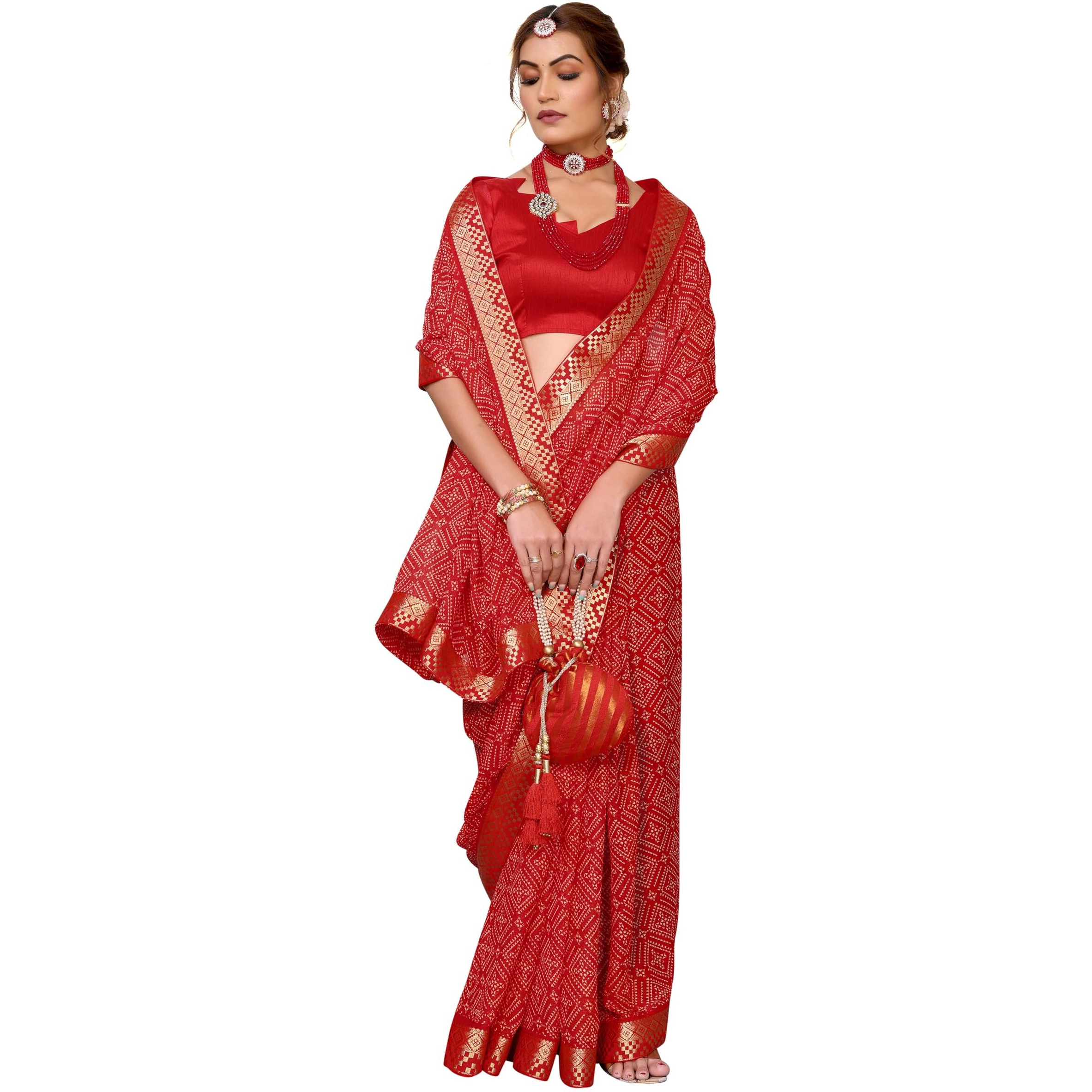 Yashika Women's Woven Latest Georgette Saree with Lace and Blouse Material (AZ-YS-P2-PADMINI-VANSHI-Parent-NEW_Red)