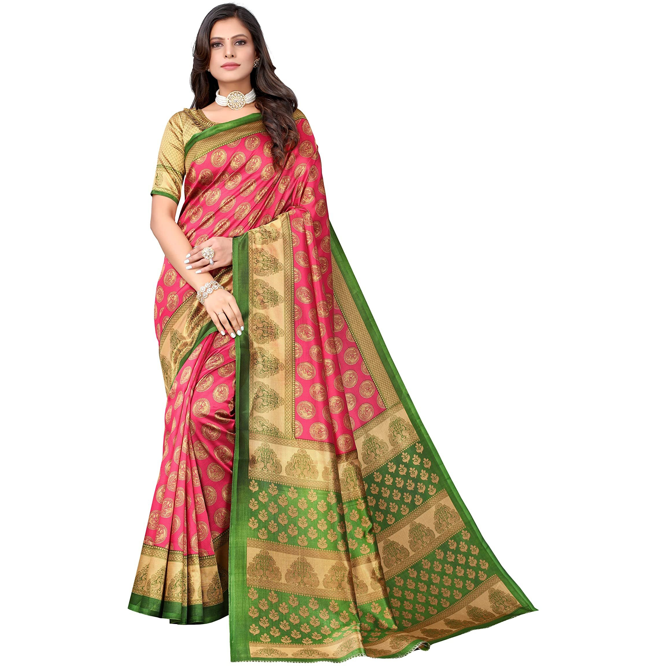 Yashika Women's Combo Art Silk Printed Saree With Blouse Piece Pack Of 5(ALIFA PINK-KESAR WINE)