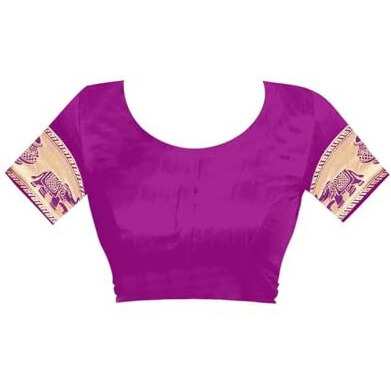 Yashika Women's Purple Banarasi Kanjivaram Cotton Silk Saree With Unstitched Blouse Material and Kalamkari | Saree for Women (AZ-YS-OG-MATKI PURPLE)