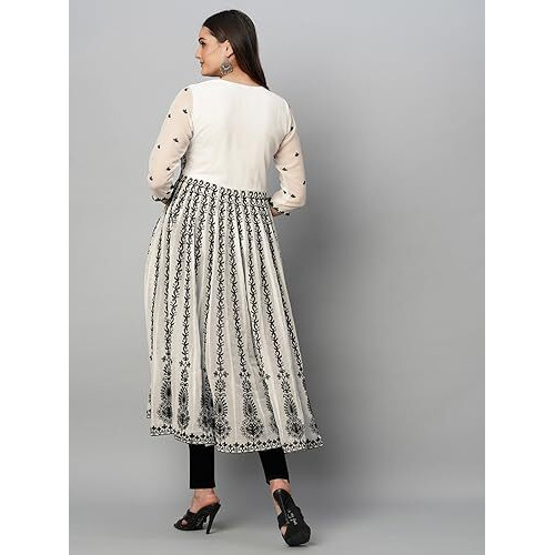 ANNI DESIGNER Women's Cotton Blend Anarkali Chikankari Embroidered Kurti (Dori Kali White_L_White_Large)