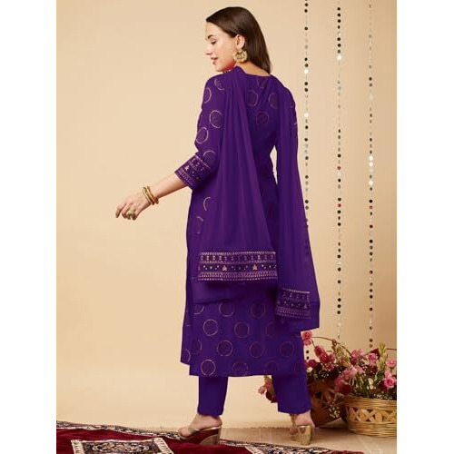 ANNI DESIGNER Women's Rayon Viscose Printed Straight Kurta with Pant & Dupatta (Nov Begani-VKS01_S_Begani_Small)