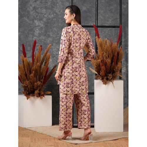 ANNI DESIGNER Women's Cotton Blend Printed Ethnic Co-ord Set (AYS Purple-NW_XXL_Purple_XX-Large)