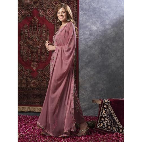 ANNI DESIGNER Women's Rayon Blend Printed Straight Kurta with Pant & Dupatta (VICE Peach-VKS03_S_Peach_Small)
