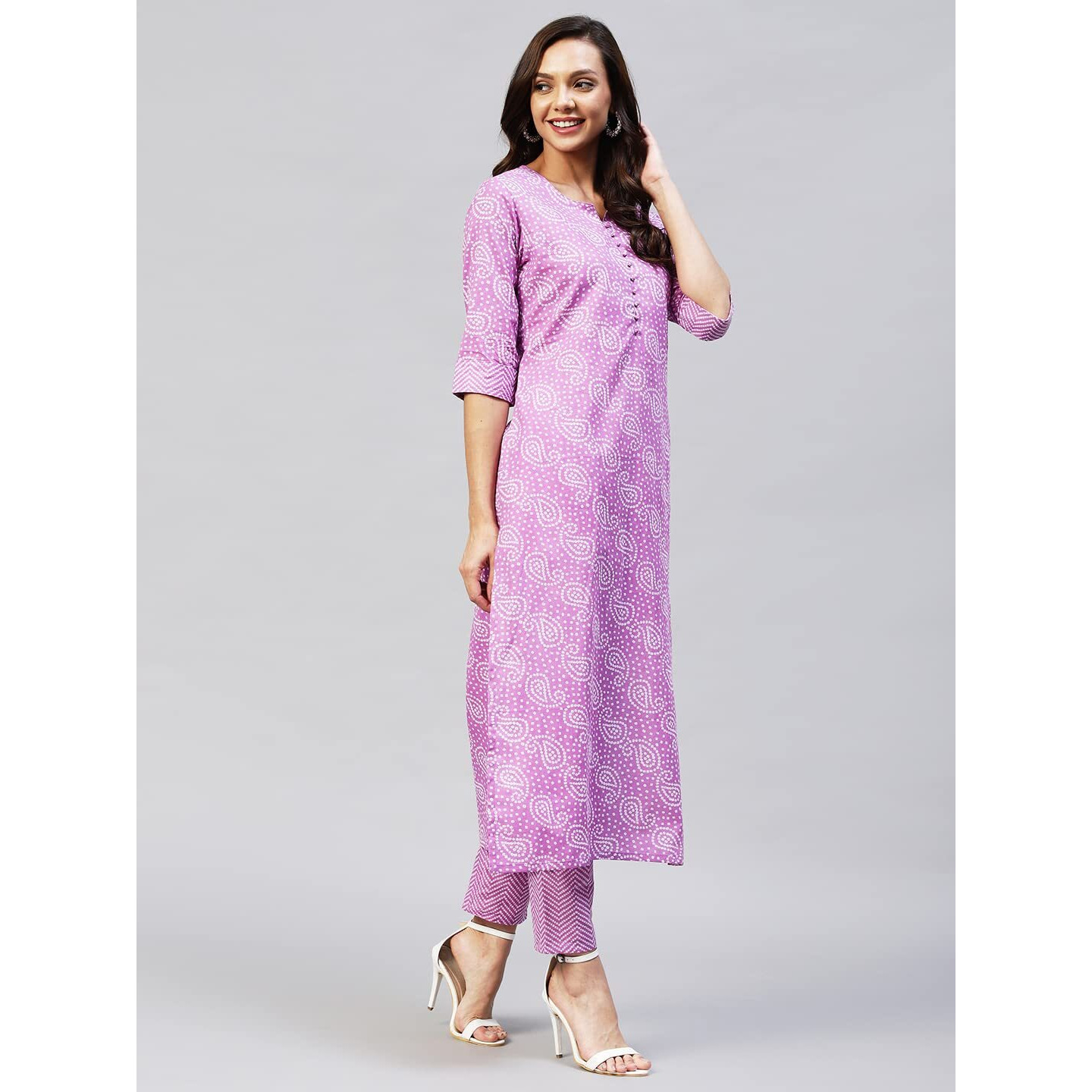 ANNI DESIGNER Women's Cotton Blend Printed Straight Kurta with Pant (Wamurti Purple_XL_ Purple_X-Large)