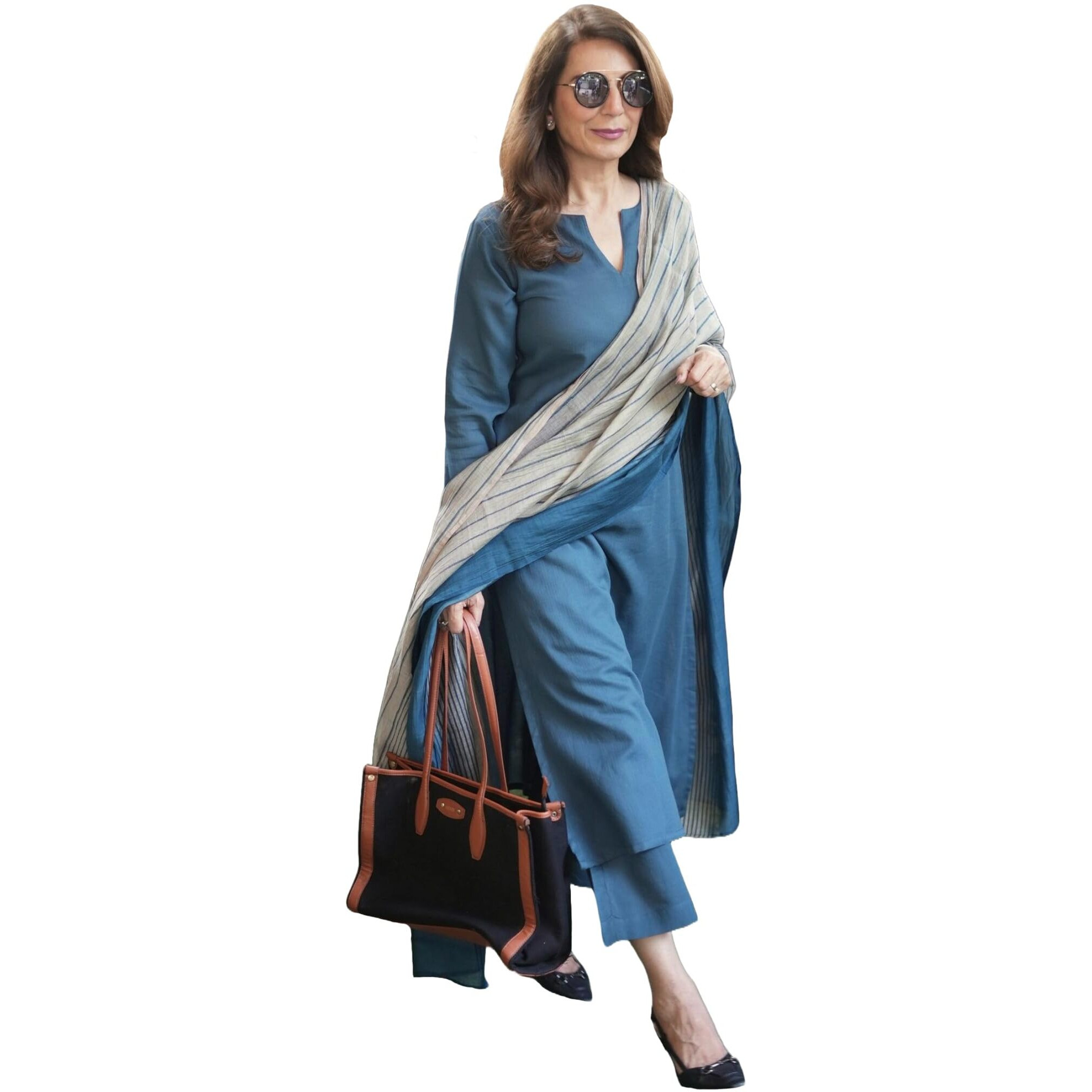 ANNI DESIGNER Women's Rayon Blend Straight Solid Kurta with Pant & Dupatta (Raja Saab Blue-VKS02_4XL_Dark Blue_XXXX-Large)