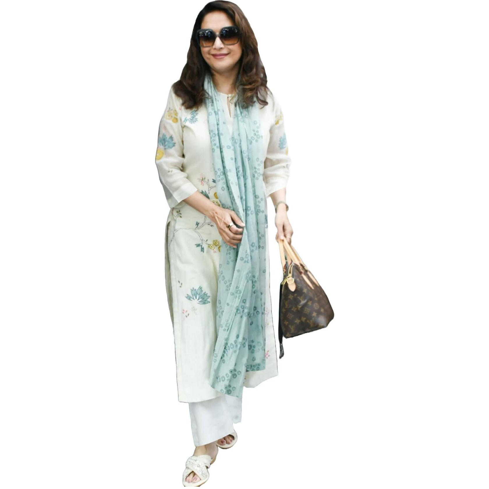 ANNI DESIGNER Women's Rayon Viscose Printed Straight Kurta with Pant & Dupatta (Verdant Cream_XXL_Cream_XX-Large)