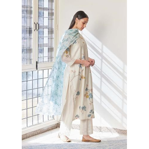 ANNI DESIGNER Women's Rayon Viscose Printed Straight Kurta with Pant & Dupatta (Verdant Cream_XXL_Cream_XX-Large)
