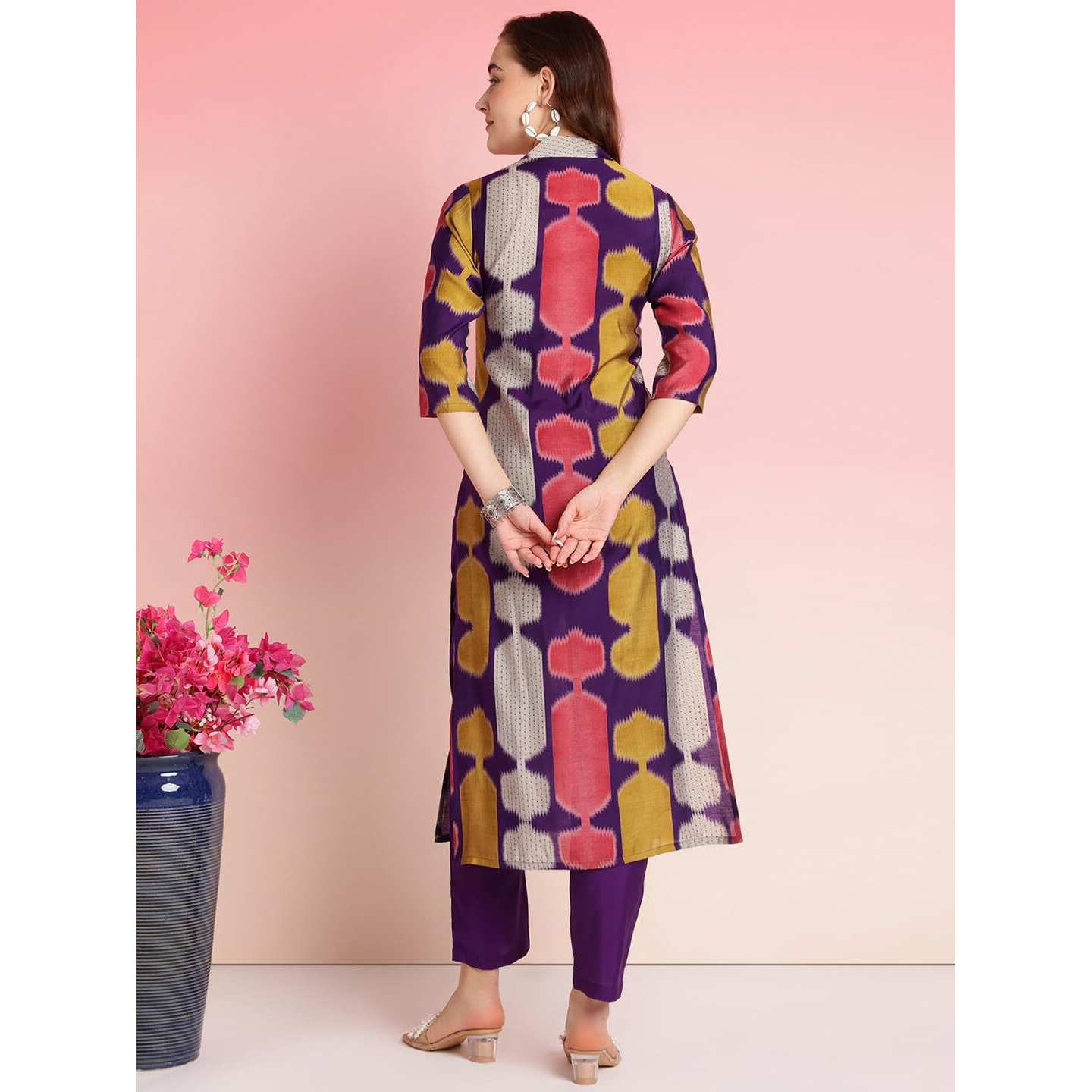 ANNI DESIGNER Women's Rayon Blend Straight Printed Kurta with Pant (SURDAS BEGANI_S_Begani_Small)