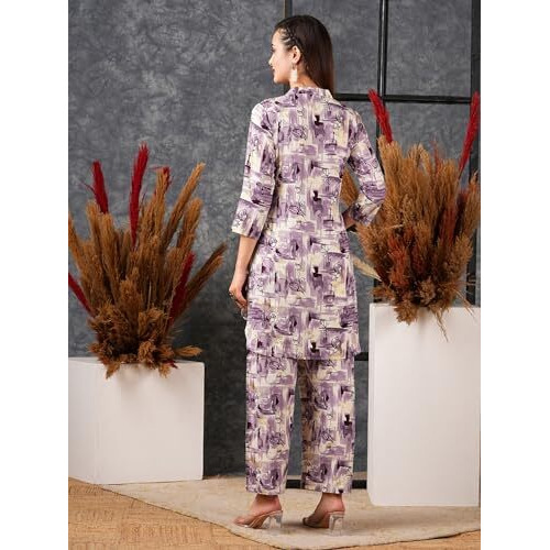 ANNI DESIGNER Women's Cotton Blend Printed Ethnic Co-ord Set (Tamar Purple-NW_L_Purple_Large)