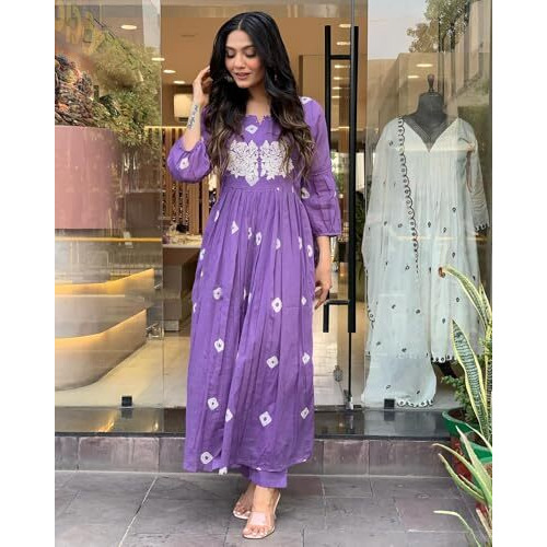 ANNI DESIGNER Women's Rayon Blend Anarkali Printed Kurta with Pant (ANVESHI PURPLE-VKS07_S_Purple_Small)