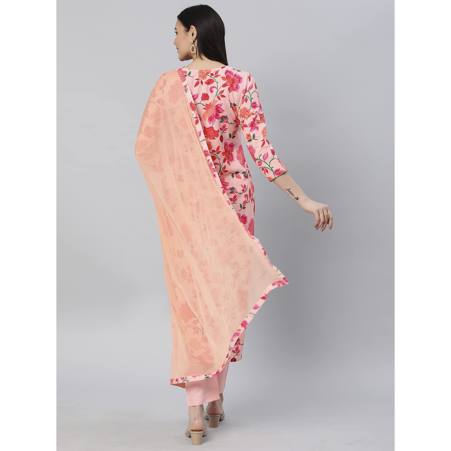 ANNI DESIGNER Women's Cotton Blend Printed Straight Kurta with Pant & Dupatta (Water-Peach_XXL_Peach_XX-Large)