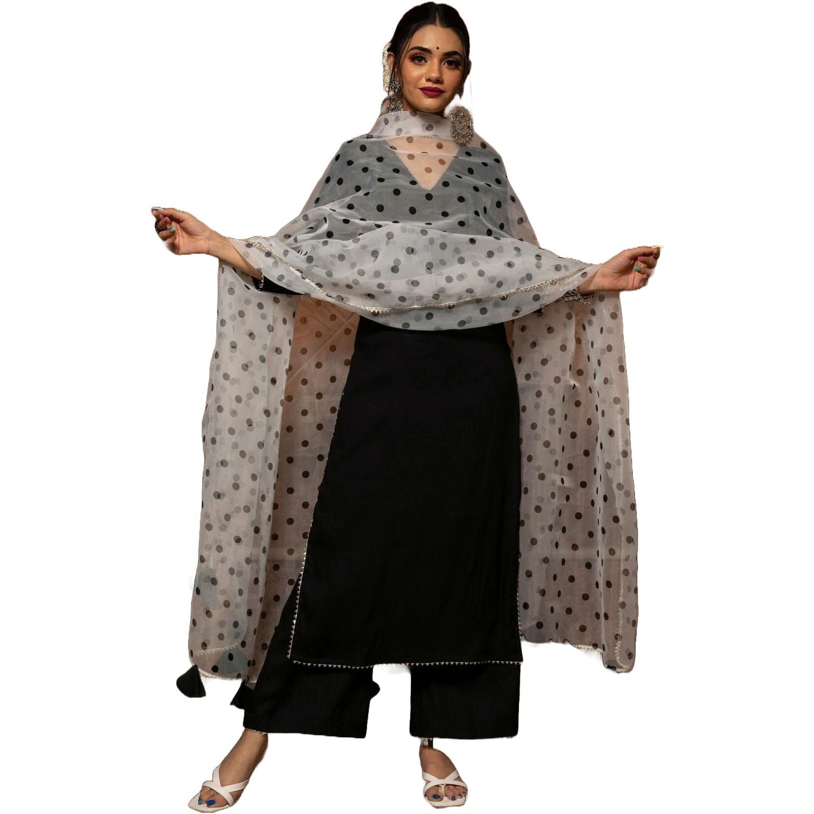 ANNI DESIGNER Women's Rayon Blend Straight Solid Kurta with Pant & Dupatta (Dulala Black_XL_Black_X-Large)