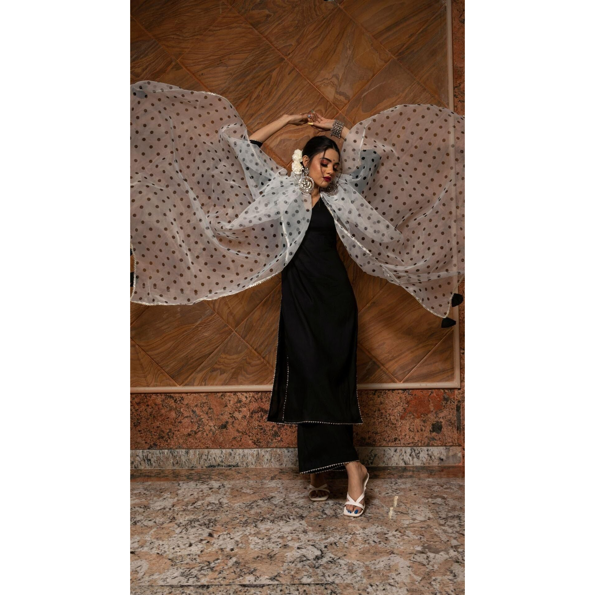 ANNI DESIGNER Women's Rayon Blend Straight Solid Kurta with Pant & Dupatta (Dulala Black_XL_Black_X-Large)