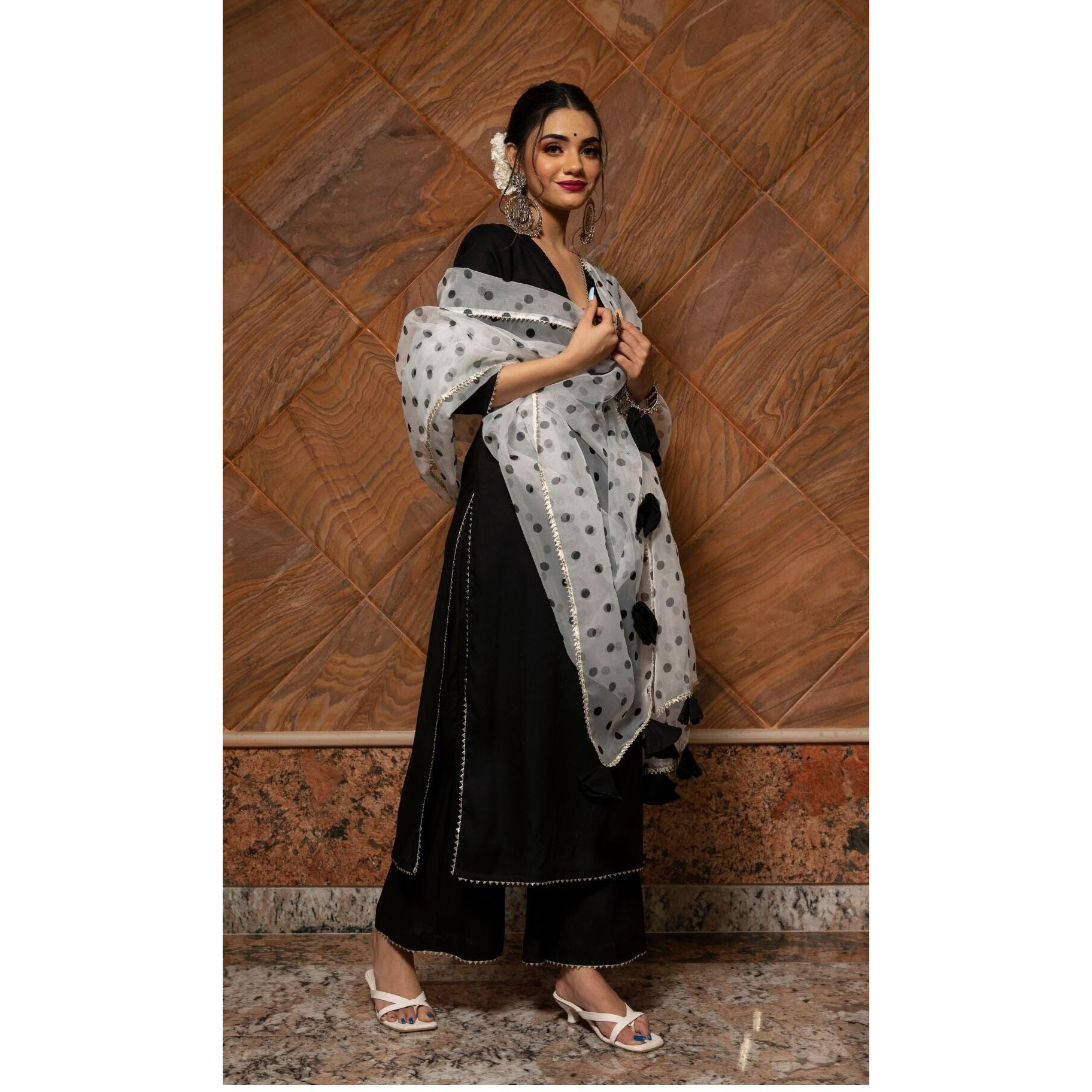 ANNI DESIGNER Women's Rayon Blend Straight Solid Kurta with Pant & Dupatta (Dulala Black_XL_Black_X-Large)