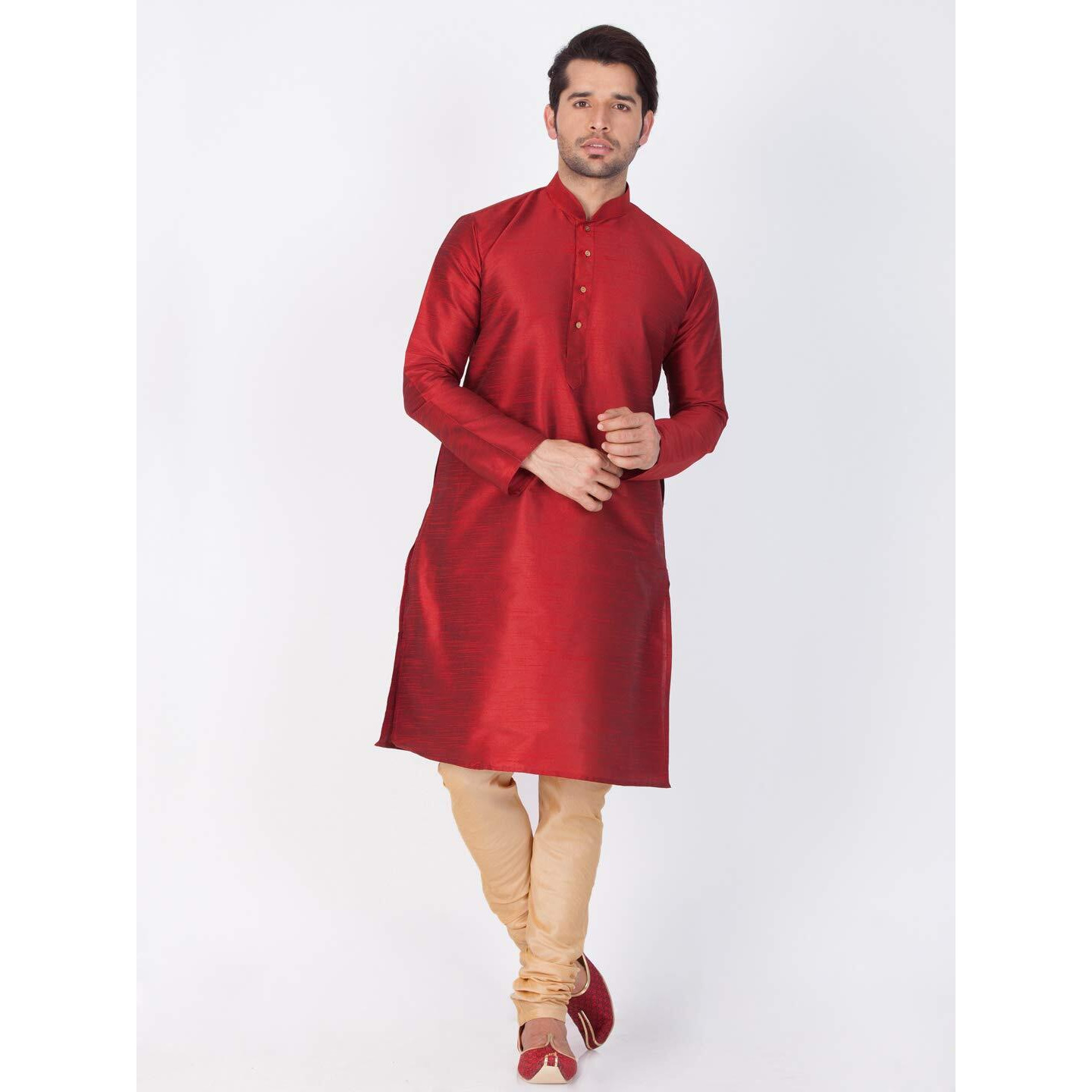 VASTRAMAY Men Cotton Kurta and Pyjama Set Ethnicwear (VASMKMA001nPRG_40 Colour Maroon Size 40)