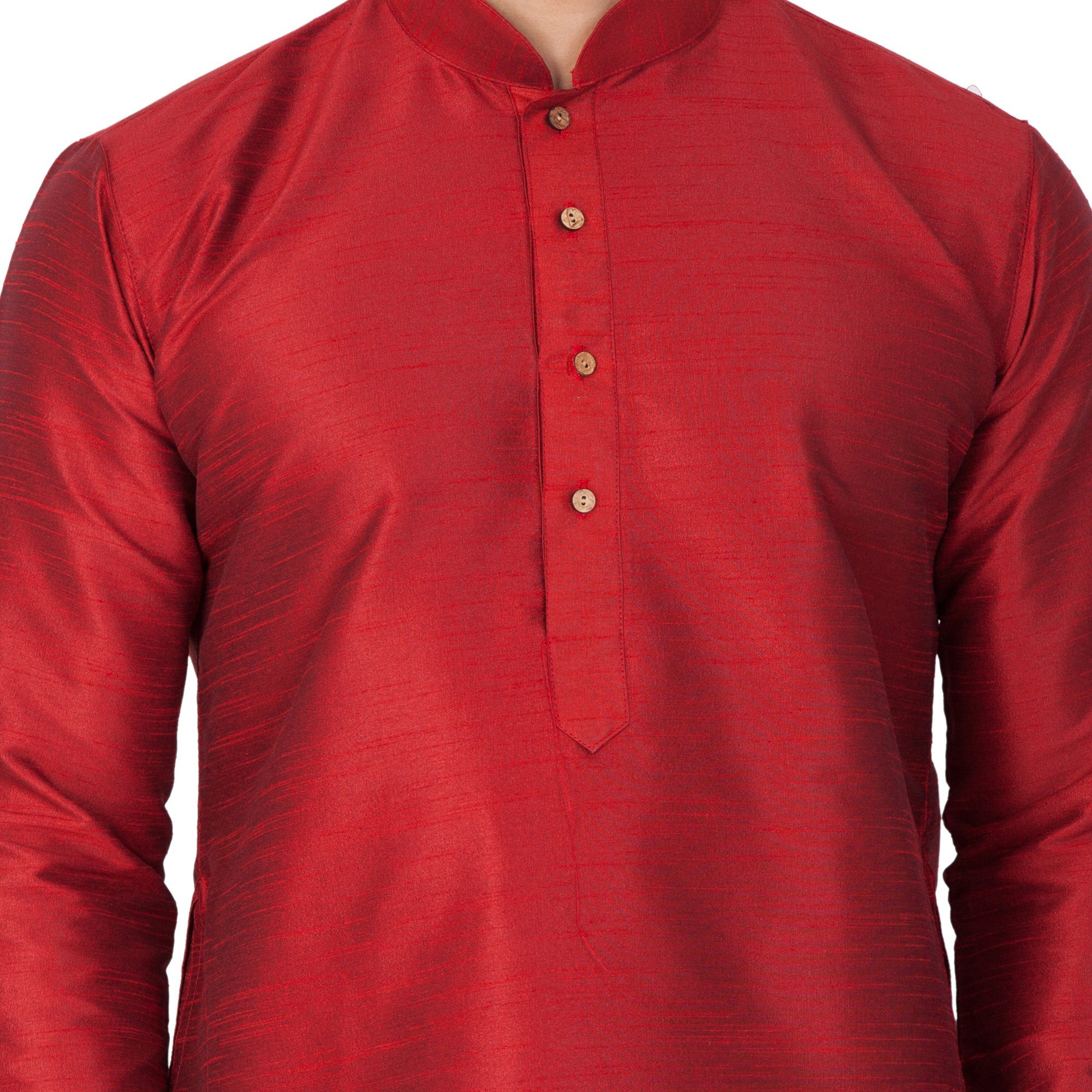 VASTRAMAY Men Cotton Kurta and Pyjama Set Ethnicwear (VASMKMA001nPRG_40 Colour Maroon Size 40)