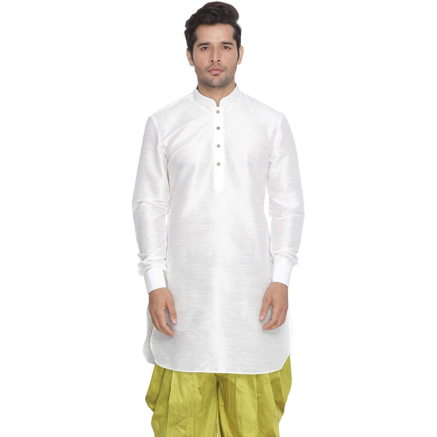VASTRAMAY Men's White Silk Blend Kurta_VASMUK001WH_48